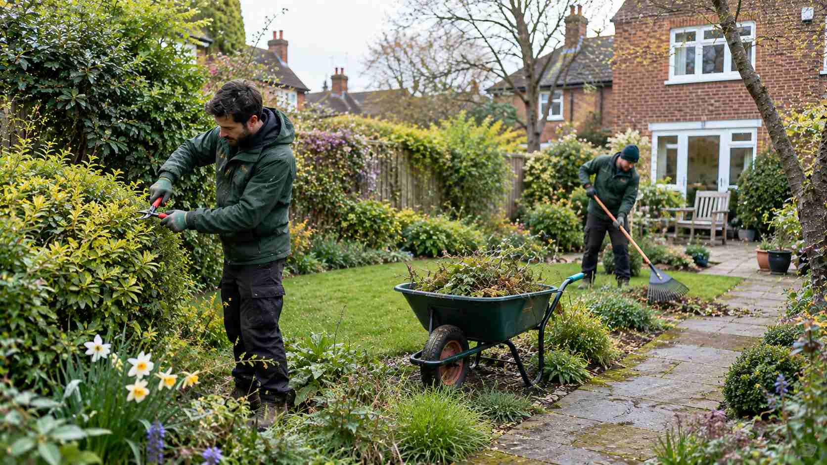 A gardener pruning a mature shrub in a Richmond garden