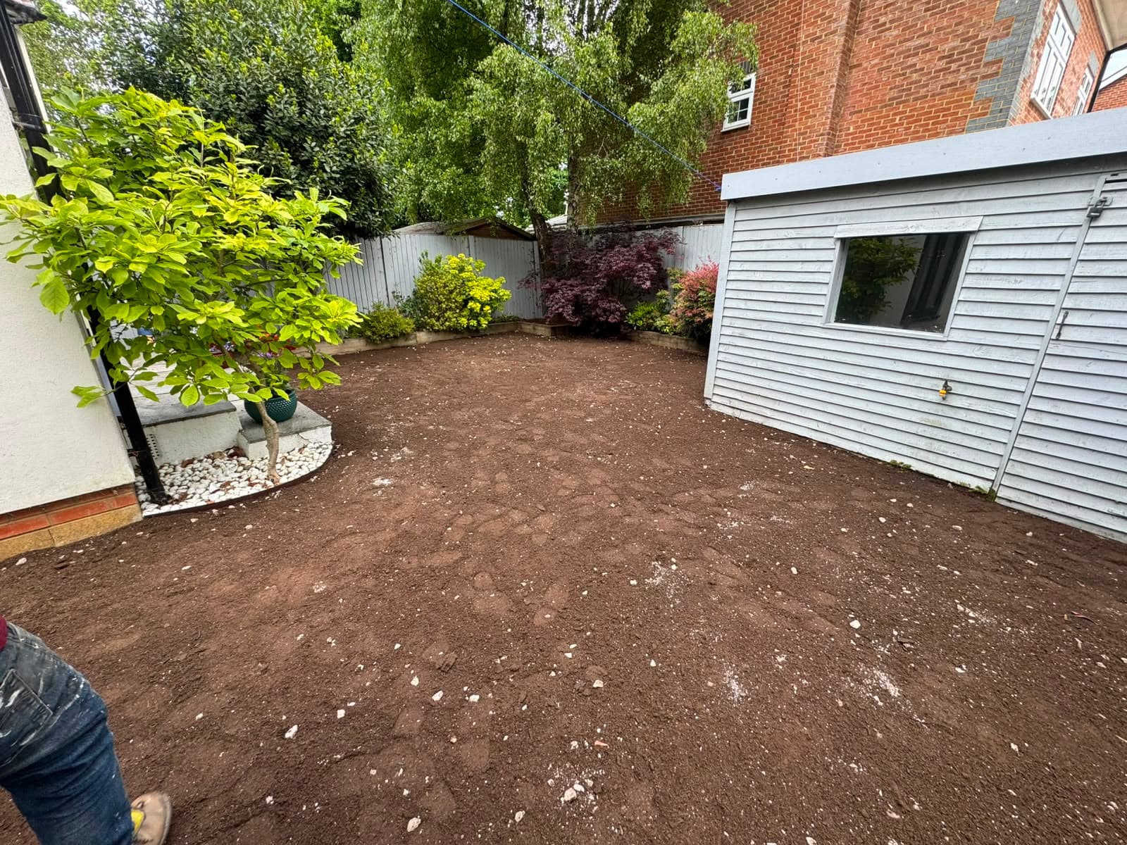 The ground cleared, levelled and prepared for turfing